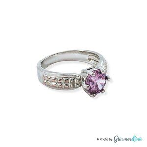 JS Silver Tone Purple Crystal Ring SZ 9